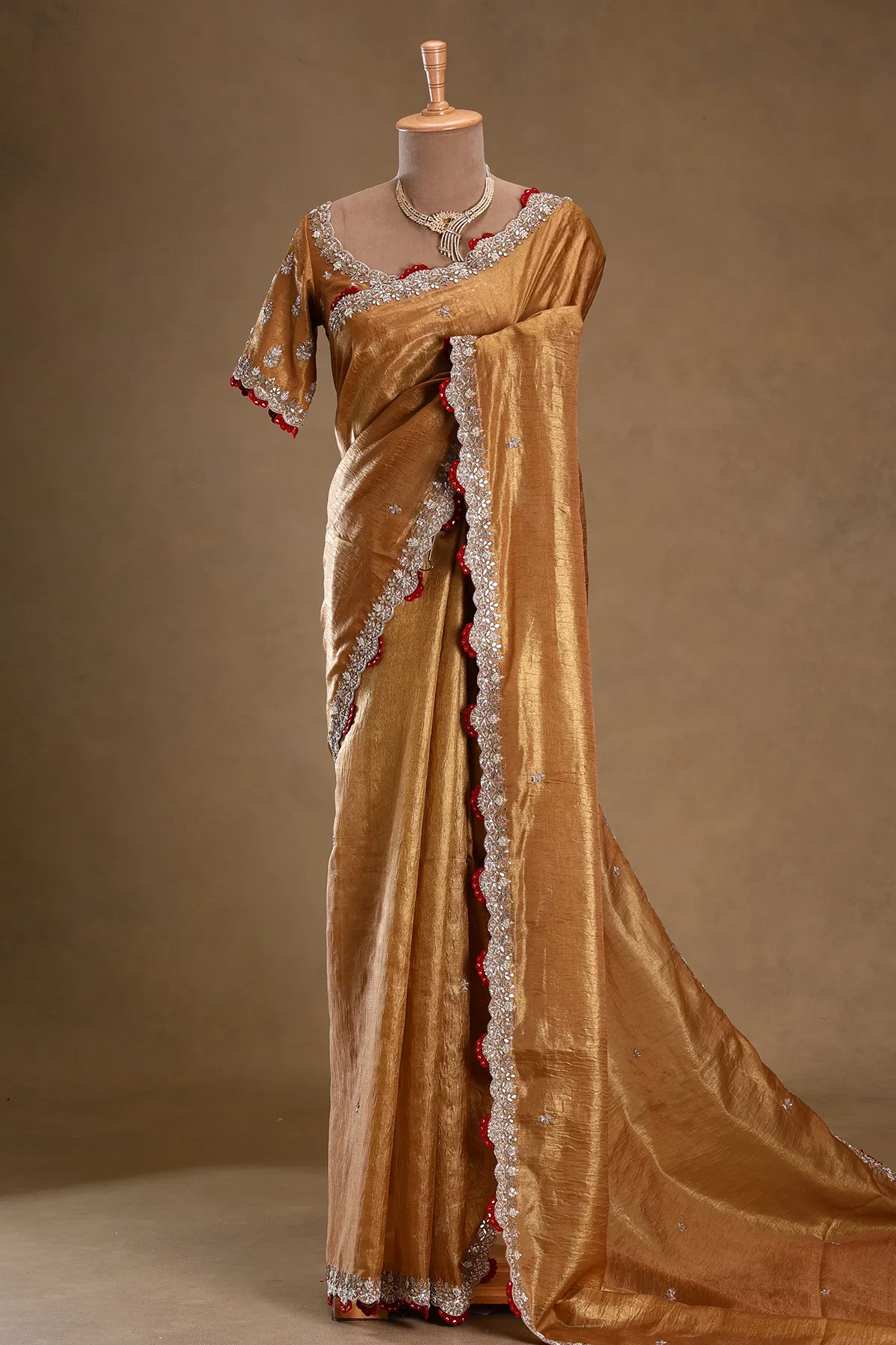 Gold zardosi embroidered tissue organza